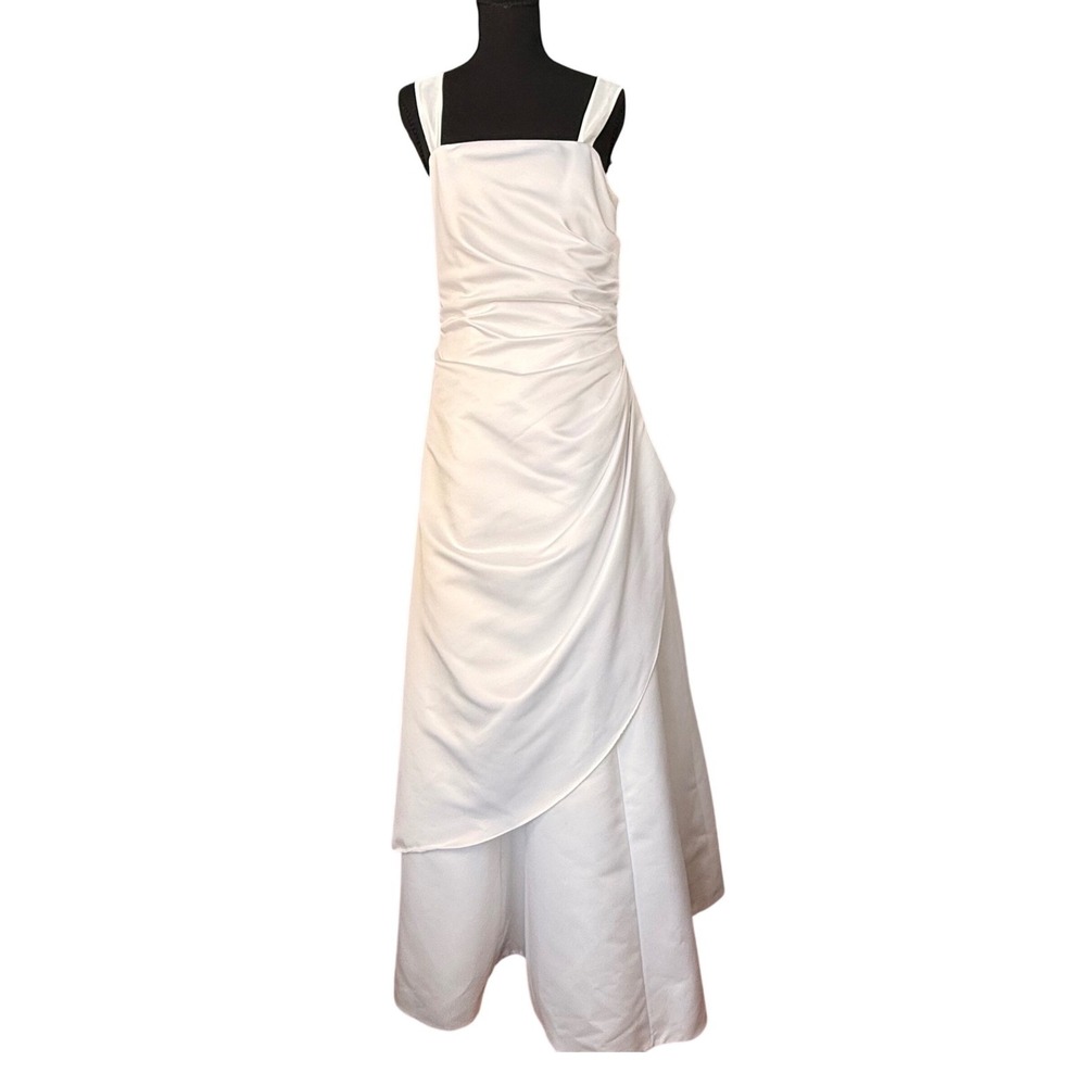 Michelangelo T8076 Wedding Dress Size 14 White Satin Draped A-Line Bridal Gown